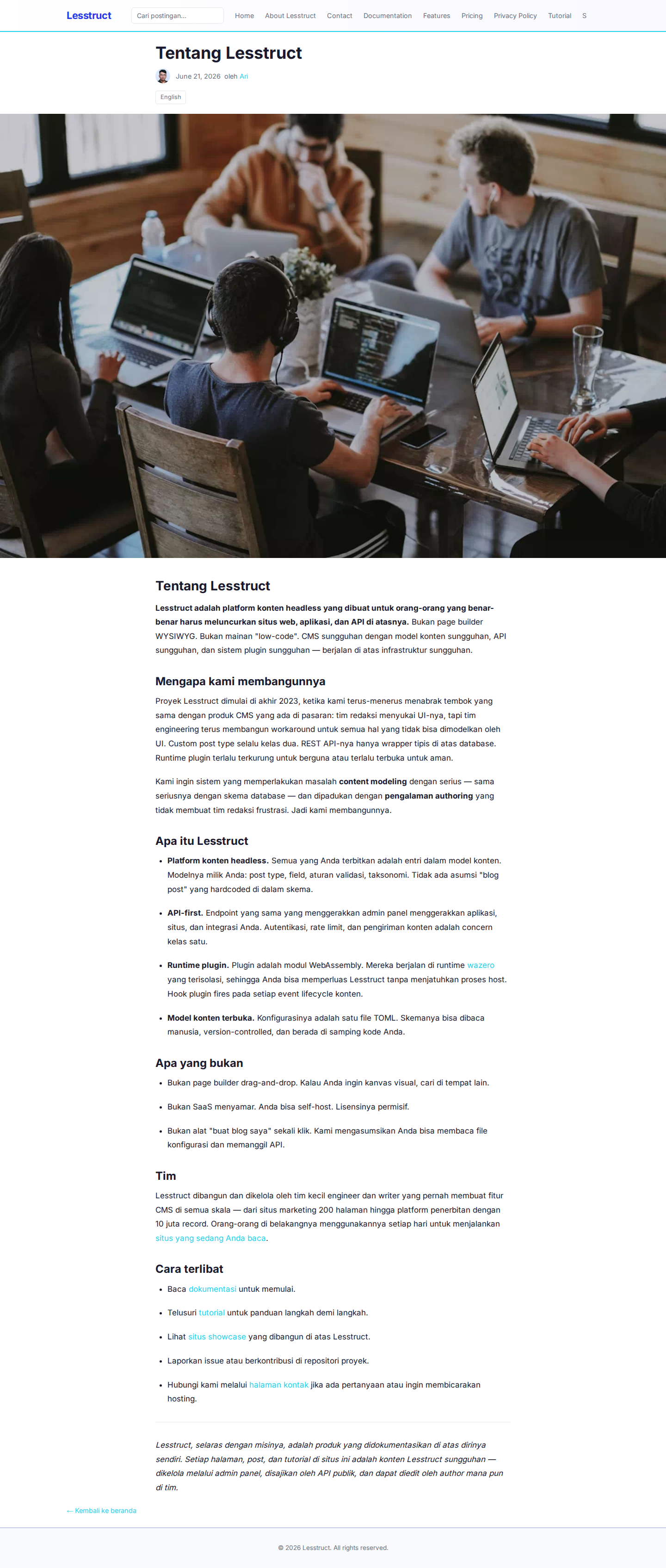 A rendered static page with a hero, body content, and a clean reading layout.